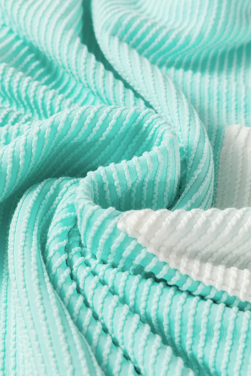 Light Blue Twisted Rib Contrast Pocket Knit Crew Neck Plus Size T Shirt Love Salve